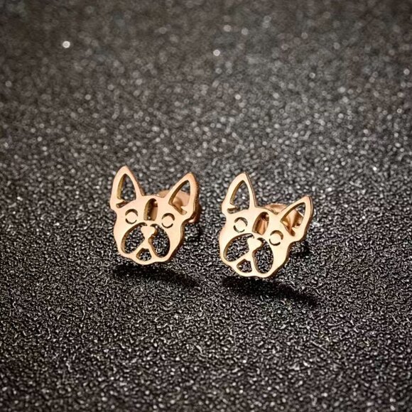Frenchie Pup Face Stainless Steel Stud Earrings #1199 - Picture 3 of 8